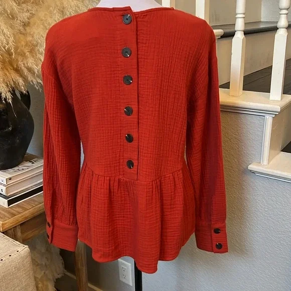 Madewell LightSpun Button Back Peplum Top Size XS - Picture 8 of 11